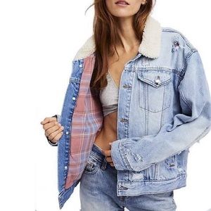 Free People Plaid Lined Sherpa Trucker Jacket